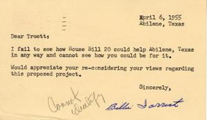 [Letter from Billie Forrest to Truett Latimer, March 6, 1955]