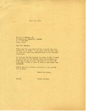 [Letter from Truett Latimer to H. V. Harman, Jr., April 12, 1955]