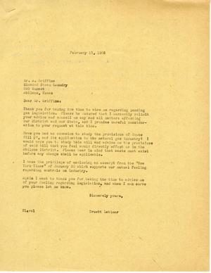 [Letter from A. Griffins to Truett Latimer, February 11, 1955]