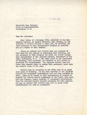 [Letter from Omar Burleson to Truett Latimer, November 10, 1955]