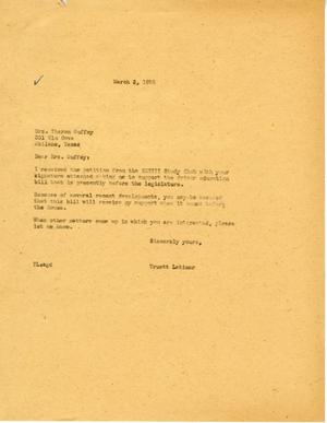 [Letter from Truett Latimer to Mrs. Theron Guffey, March 2, 1955]