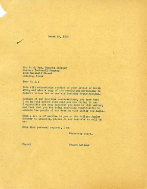 [Letter from Truett Latimer to R. C. Fry, March 22, 1955]