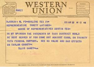 [Letter from Ellis Ganey to Truett Latimer, March 22, 1955]