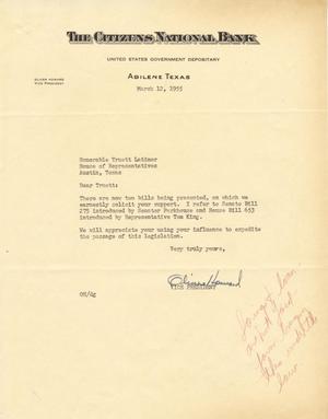 [Letter from Oliver Howard to Truett Latimer, March 12, 1955]