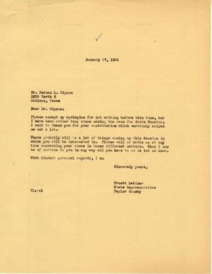 [Letter from Truett Latimer to Dr. Herman L. Gipson, January 17, 1955]