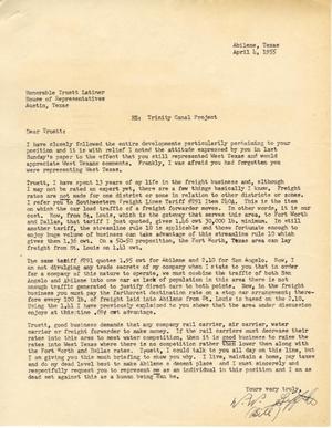 [Letter from W. W. Griffith to Truett Latimer, April 4, 1955]