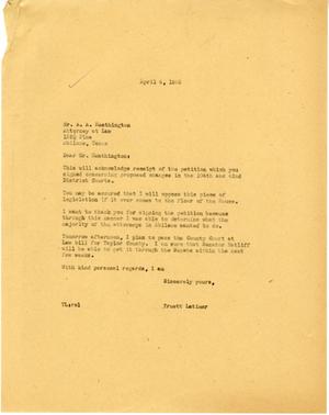 [Letter from Truett Latimer to A. A. Heathington, April 4, 1955]