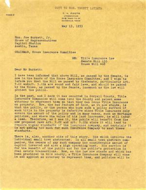 [Letter from T. V. Foote to Truett Latimer, May 13, 1955]