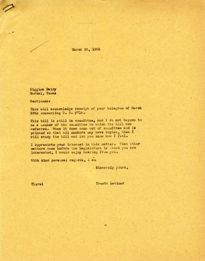 [Letter from Truett Latimer to Higgins Dairy, March 28, 1955]