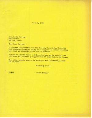 [Letter from Truett Latimer to Mrs. Louie Herring, March 8, 1955]