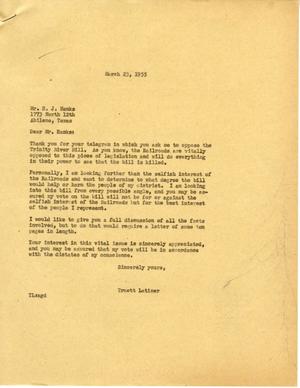 [Letter from Truett Latimer to H. J. Hanks, March 23, 1955]