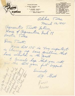 [Letter from B. J. Gist to Truett Latimer, March 12, 1955]