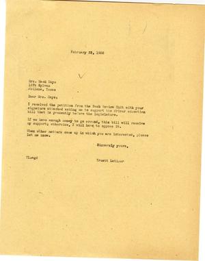 [Letter from Truett Latimer to Mrs. Mack Hays, February 22, 1955]