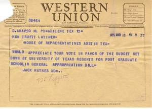 [Letter from Jack Haynes to Truett Latimer, March 15, 1955]