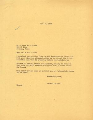 [Letter from Truett Latimer to Mr. and Mrs. E. H. Finch, April 5, 1955]