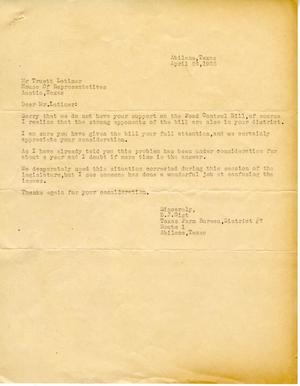 [Letter from B. J. Gist to Truett Latimer, April 26, 1955]