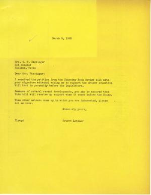[Letter from Truett Latimer to Mrs. C. W. Hassinger, March 8, 1955]