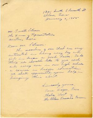 [Letter from Vera Hayes to Truett Latimer, January 2, 1955]