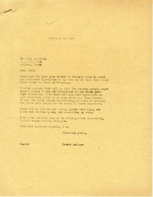 [Letter from Truett Latimer to Bill Griffith, February 14, 1955]