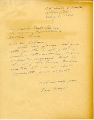 Primary view of object titled '[Letter from Vera Hayes to Truett Latimer, May 8, 1955]'.