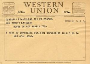 [Letter from Mrs. Opal Goss to Truett Latimer, March 25, 1955]