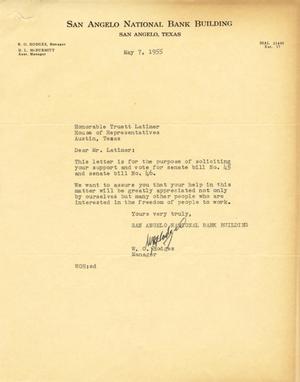 [Letter from W. O. Hodges to Truett Latimer, May 7, 1955]