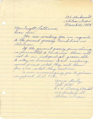 [Letter from J. T. Hitt to Truett Latimer, March 21, 1955]