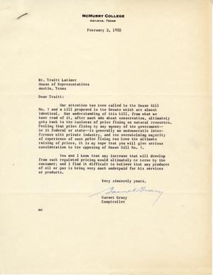 [Letter from Garnet Gracy to Truett Latimer, February 2, 1955]