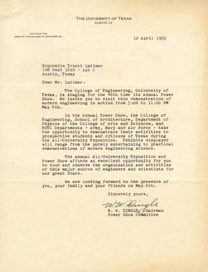 [Letter from W. W. Dingle to Truett Latimer, April 12, 1955]
