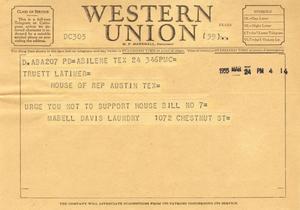[Letter from Mabell Davis Laundry to Truett Latimer, March 24, 1955]