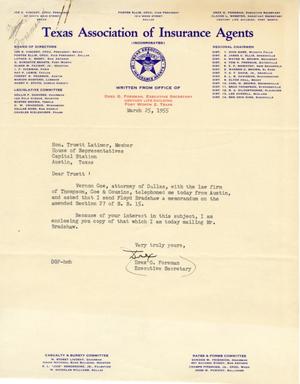 [Letter from Drex G. Foreman to Truett Latimer, March 25, 1955]