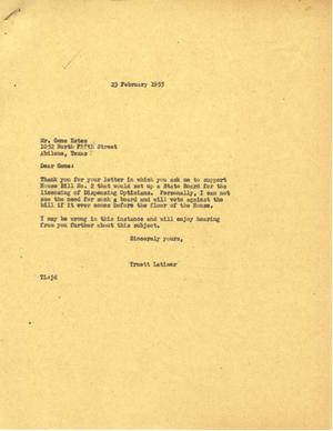 [Letter from Truett Latimer to Gene Estes, February 23, 1955]