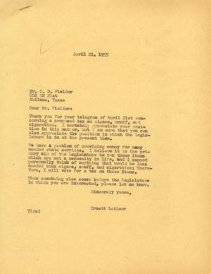 [Letter from Truett Latimer to C. D. Fielder, April 21, 1955]