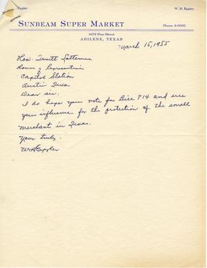 [Letter from W. R. Eppler to Truett Latimer, March 15, 1955]