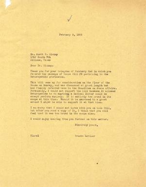 [Letter from Truett Latimer to Dr. Scott W. Hickey, February 9, 1955]