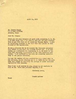 [Letter from Truett Latimer to Theron Fergus, April 14, 1955]