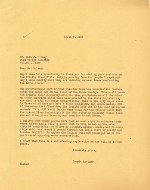 [Letter from Truett Latimer to Carl P. Hulsey, April 6, 1955]