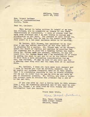 [Letter from Mrs. Hazel Fortune to Truett Latimer, April 20, 1955]