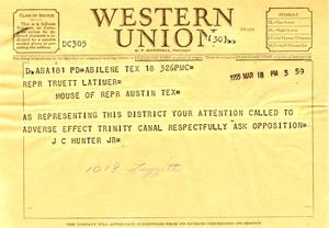 [Letter from J. C. Hunter, Jr. to Truett Latimer, March 18, 1955]