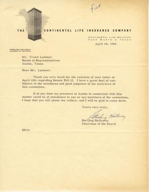[Letter from Sterling Holloway to Truett Latimer, April 28, 1955]