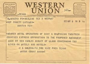 [Letter from C. A. Galbraith to Truett Latimer, May 5, 1955]
