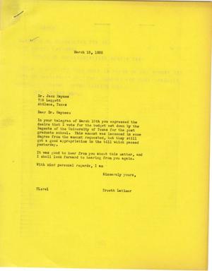[Letter from Truett Latimer to Jack Haynes, March 18, 1955]