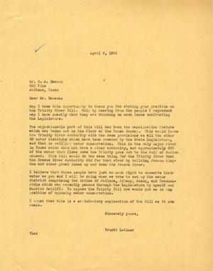 [Letter from Truett Latimer to C. A. Dawson, April 6, 1955]