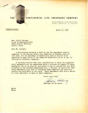 [Letter from Sterling Holloway to Truett Latimer, April 11, 1955]