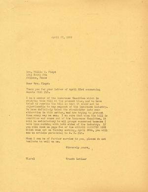 [Letter from Truett Latimer to Mrs. Willie M. Floyd, April 27, 1955]
