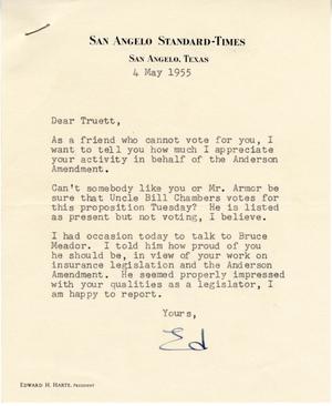 [Letter from Edward H. Harte to Truett Latimer, May 4, 1955]