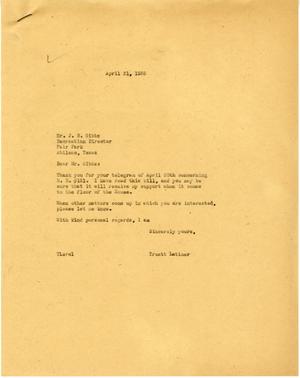 [Letter from Truett Latimer to J. B. Gibbs, April 21, 1955]