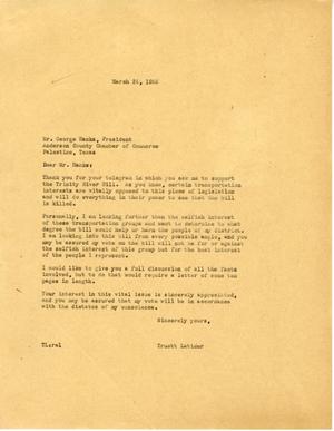 [Letter from Truett Latimer to George Hanks, March 24, 1955]