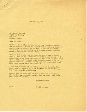 [Letter from Truett Latimer to Robert A. Gray, February 11, 1955]
