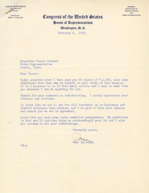 [Letter from Omar Burleson to Truett Latimer, February 8, 1955]